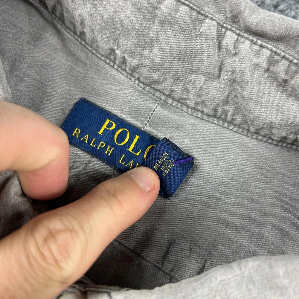 Polo Ralph Lauren Button Down Mens 2XLT Grey Cotton Long Sleeve RL Logo Shirt
